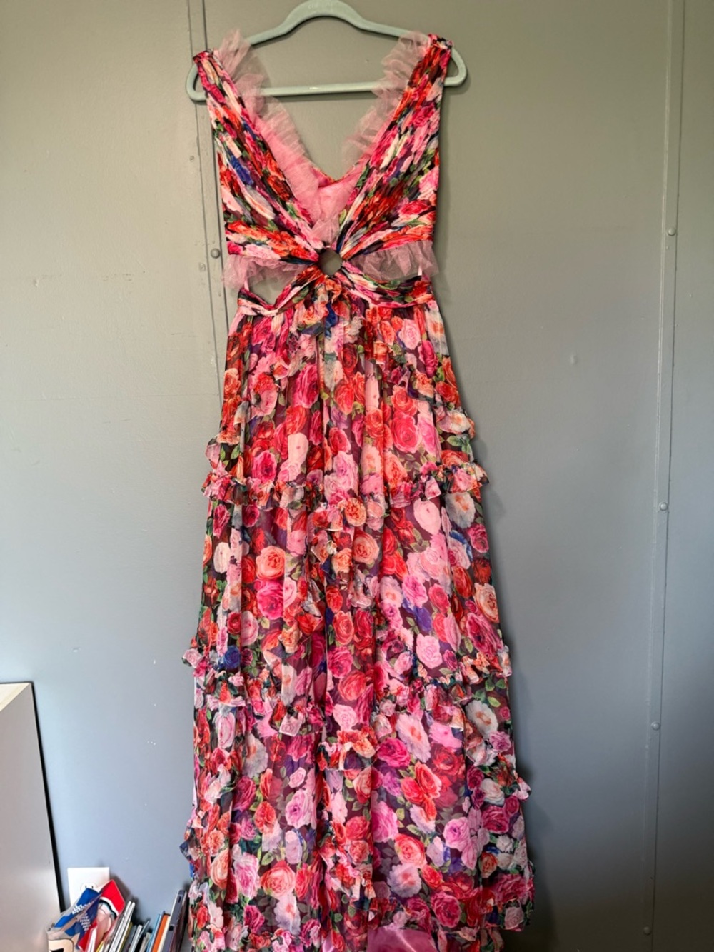 Mac Duggal Pink Floral Cutout Maxi Dress - Picture 2 of 8
